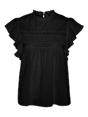 VERO MODA Black Dobby Lace Detail Short Sleeve Blouse - Image 6 of 6