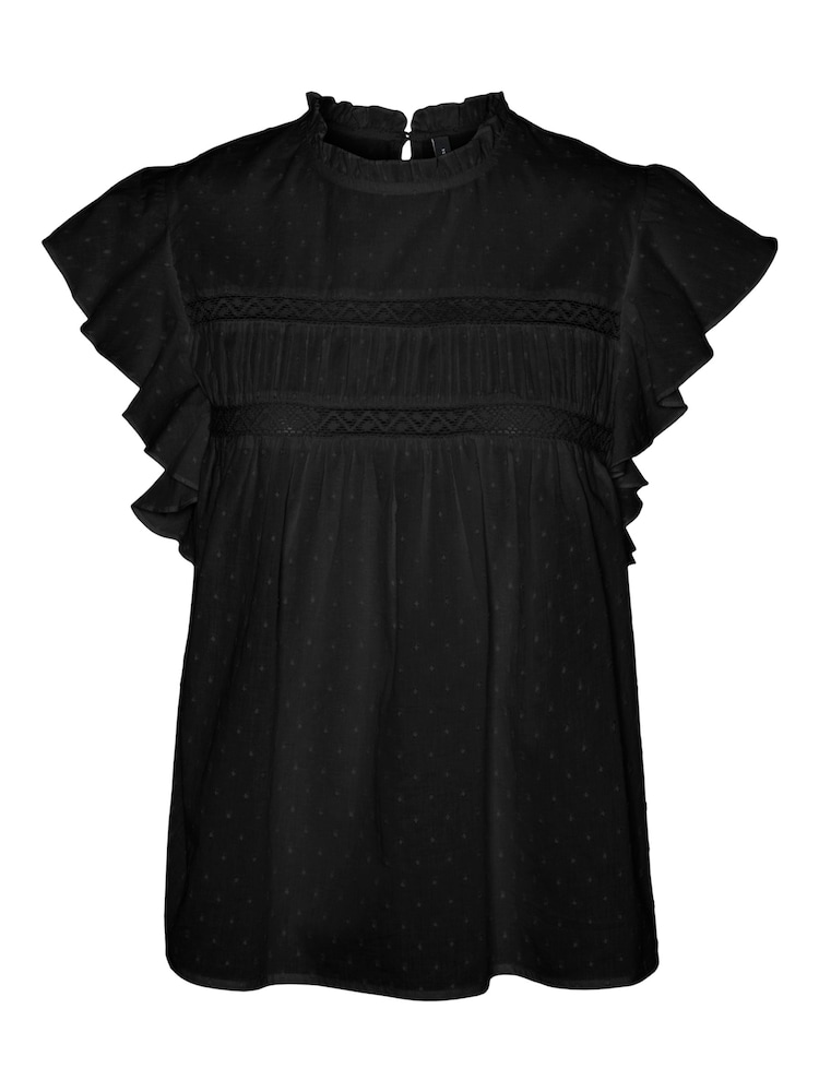 VERO MODA Black Dobby Lace Detail Short Sleeve Blouse - Image 6 of 6