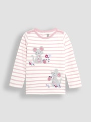 JoJo Maman Bébé Pink Mouse Button Shoulder Long Sleeve Appliqué Top - Image 1 of 3