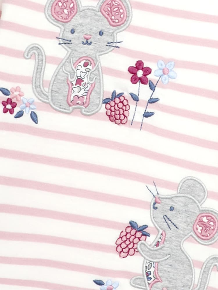 JoJo Maman Bébé Pink Mouse Button Shoulder Long Sleeve Appliqué Top - Image 3 of 3