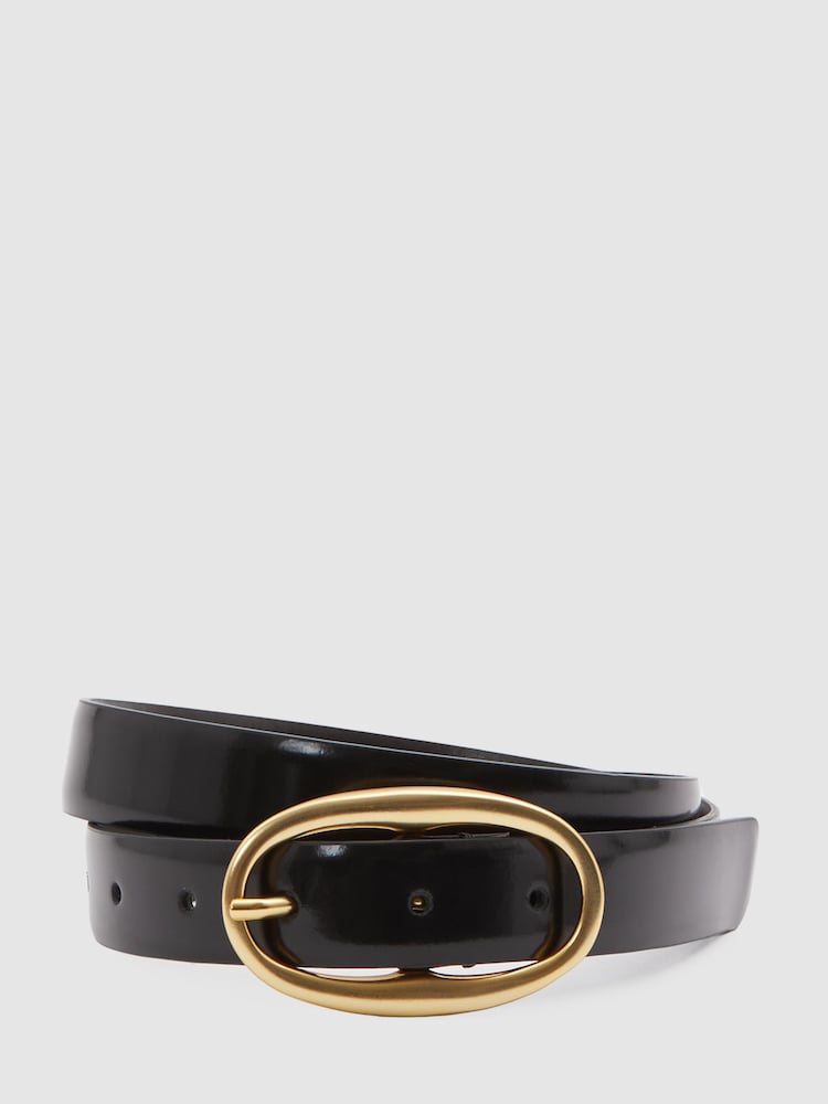 Reiss Black Drew Patent Leather Oval Buckle Belt - Image 1 of 4