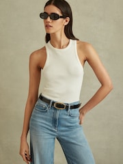 Reiss Black Drew Patent Leather Oval Buckle Belt - Image 2 of 4