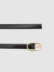 Reiss Black Drew Patent Leather Oval Buckle Belt - Image 3 of 4