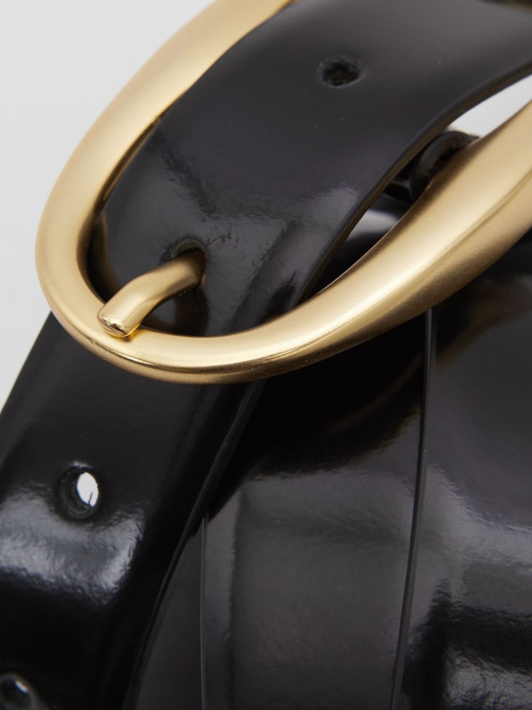 Reiss Black Drew Patent Leather Oval Buckle Belt - Image 4 of 4