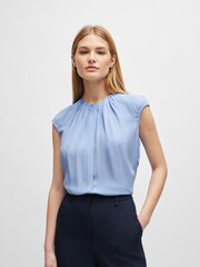 BOSS Blue Regular Fit Cap Sleeved Blouse With Gathered Details - Image 1 of 6