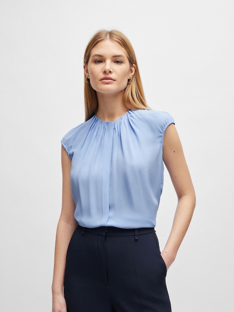 BOSS Blue Regular Fit Cap Sleeved Blouse With Gathered Details - Image 1 of 6