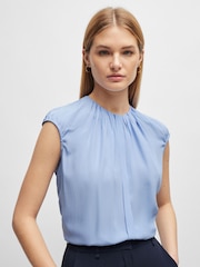 BOSS Blue Regular Fit Cap Sleeved Blouse With Gathered Details - Image 4 of 6