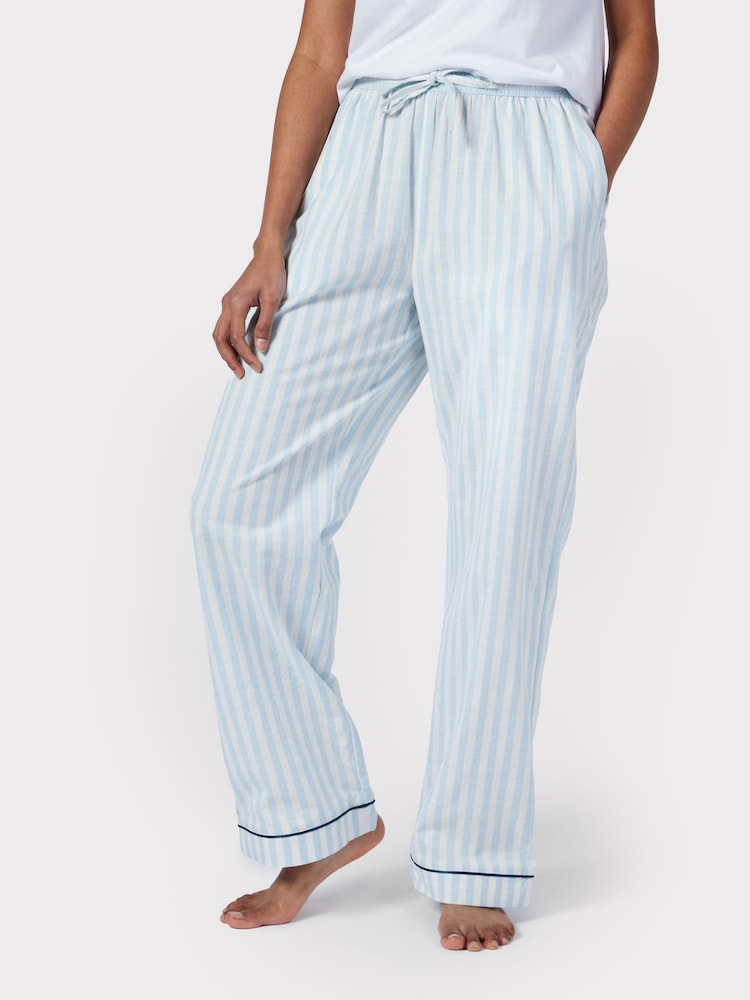 Chelsea Peers Blue 100% Cotton Poplin Stripe Long Pyjama Bottoms - Image 1 of 5