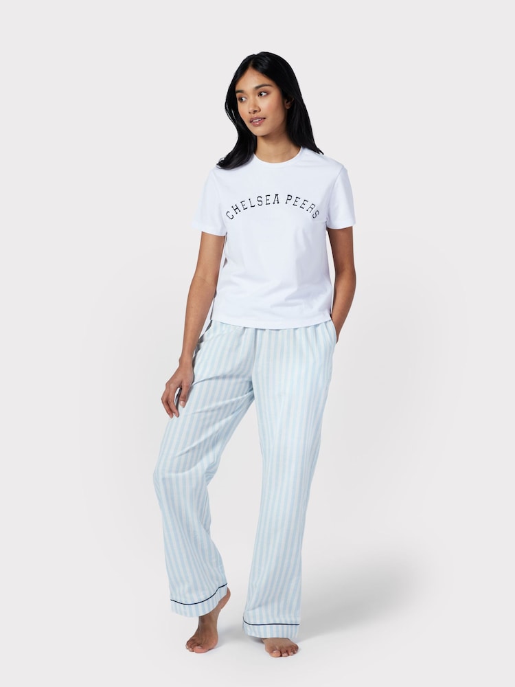 Chelsea Peers Blue 100% Cotton Poplin Stripe Long Pyjama Bottoms - Image 2 of 5
