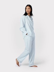 Chelsea Peers Blue 100% Cotton Poplin Stripe Long Pyjama Bottoms - Image 4 of 5