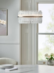 Lipsy Brushed Silver Pendant Round Glass Ceiling Light - Image 1 of 4