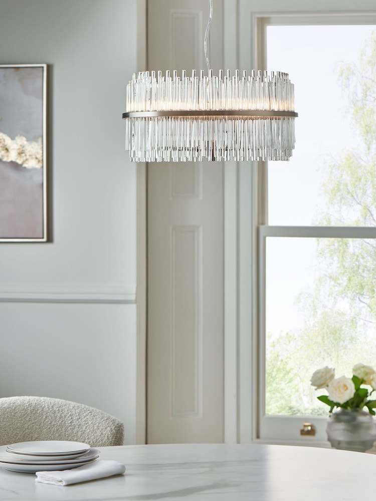 Lipsy Brushed Silver Pendant Round Glass Ceiling Light - Image 1 of 4 Lipsy Brushed Silver Pendant Round Glass Ceiling Light - Image 1 of 4