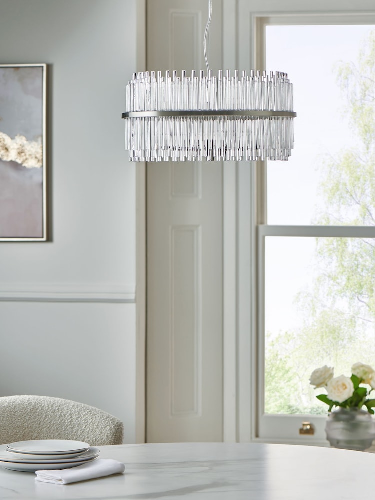 Lipsy Brushed Silver Pendant Round Glass Ceiling Light - Image 2 of 4 Lipsy Brushed Silver Pendant Round Glass Ceiling Light - Image 2 of 4