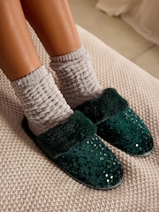 Bath & Body Works Green Sparkle Mule Slippers - Image 4 of 9