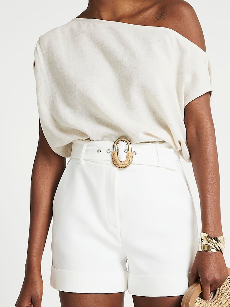 River Island White Belted Roll Hem Shorts - Image 4 of 4