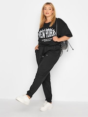 Yours Curve Black Basic Cuffed Joggers - Image 1 of 5