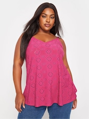 Yours Curve Pink Broderie Cami - Image 1 of 5