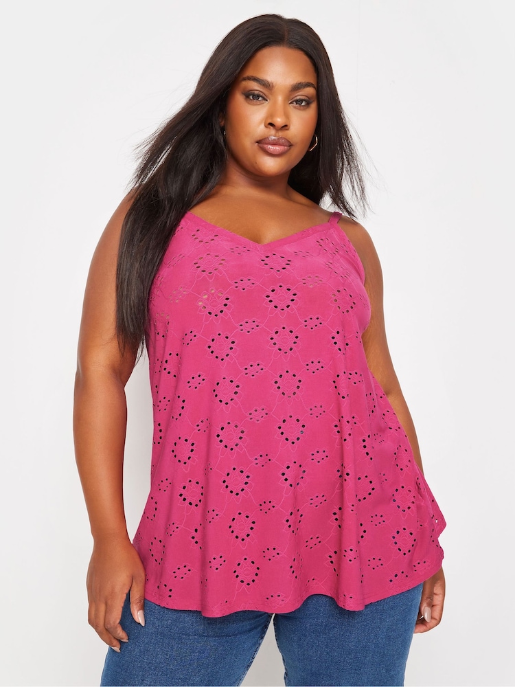Yours Curve Pink Broderie Cami - Image 1 of 5