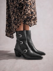 Black Tabitha Simmons Buckle Jenna Leather Ankle Boots - Image 1 of 10