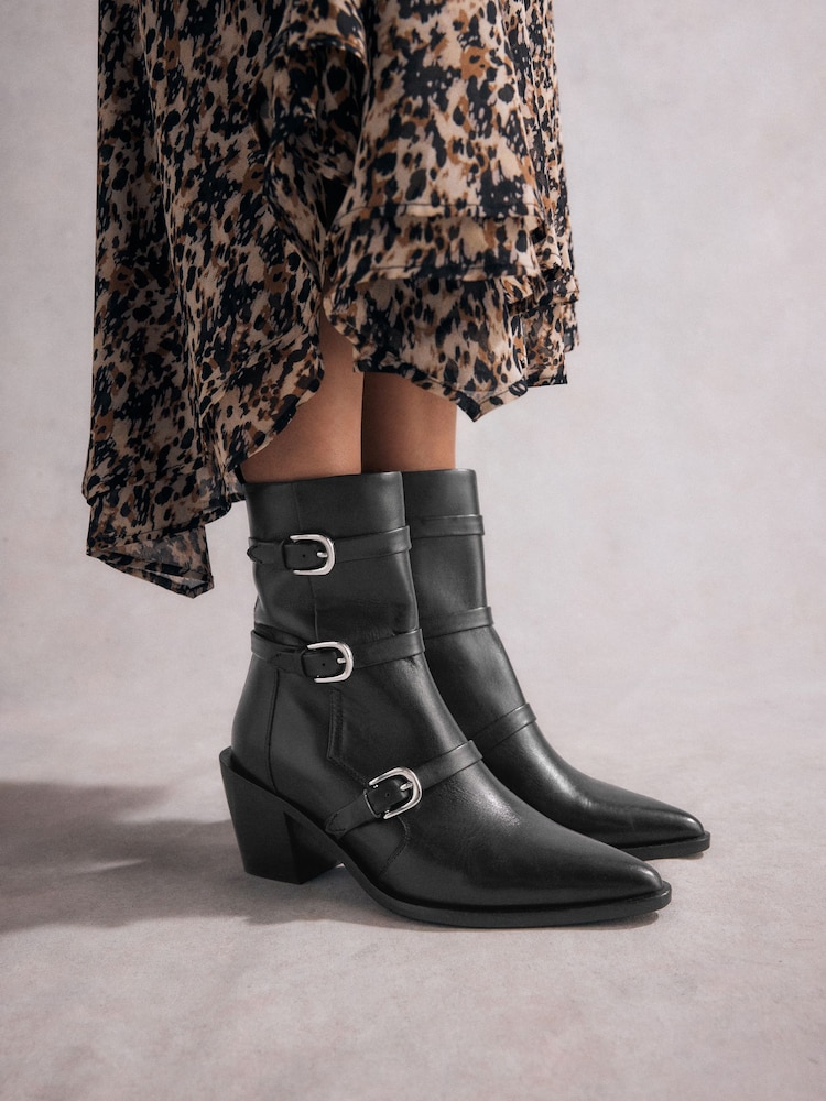 Black Tabitha Simmons Buckle Jenna Leather Ankle Boots - Image 1 of 10