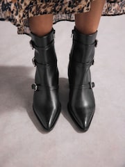 Black Tabitha Simmons Buckle Jenna Leather Ankle Boots - Image 3 of 10