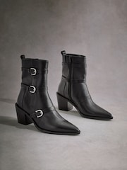 Black Tabitha Simmons Buckle Jenna Leather Ankle Boots - Image 7 of 10