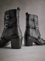 Black Tabitha Simmons Buckle Jenna Leather Ankle Boots - Image 8 of 10
