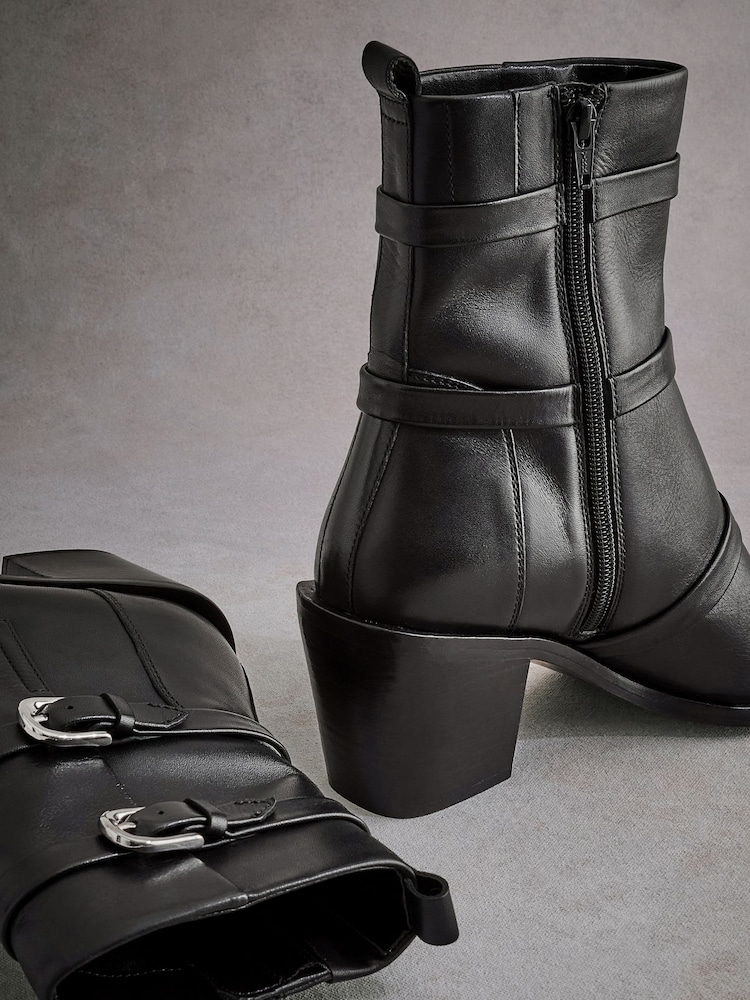 Black Tabitha Simmons Buckle Jenna Leather Ankle Boots - Image 8 of 8