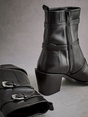 Black Tabitha Simmons Buckle Jenna Leather Ankle Boots - Image 9 of 10