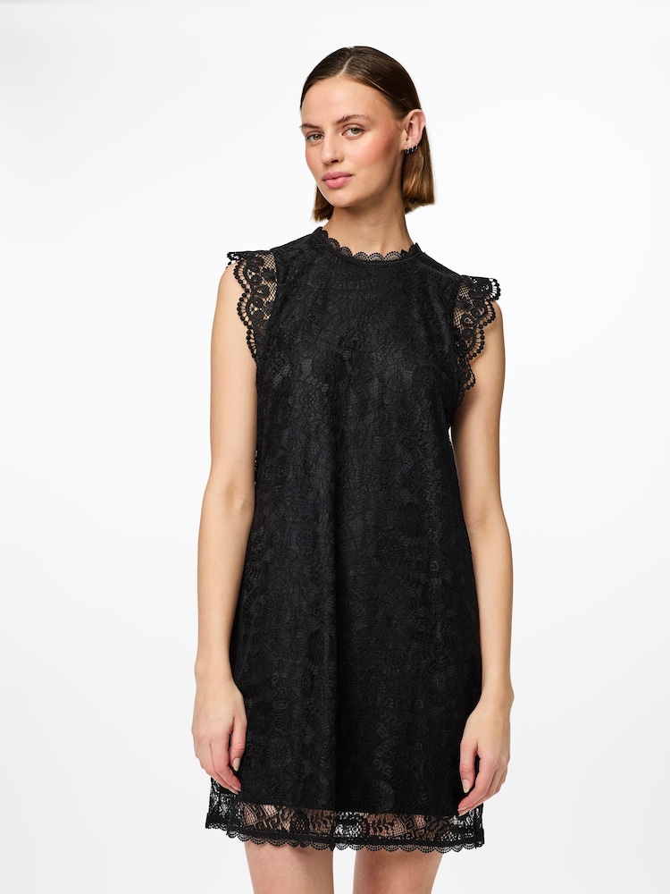 PIECES Black Lace Detail Dress - Image 1 of 7