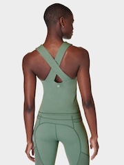 Sweaty Betty Cool Forest Green Power Illusion Workout Bra Tank Top - Image 2 of 7