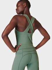 Sweaty Betty Cool Forest Green Power Illusion Workout Bra Tank Top - Image 4 of 7