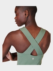 Sweaty Betty Cool Forest Green Power Illusion Workout Bra Tank Top - Image 6 of 7