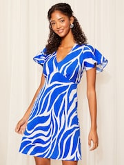 Friends Like These Blue Flutter Sleeve Tie Back Mini Dress - Image 1 of 4