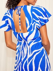 Friends Like These Blue Flutter Sleeve Tie Back Mini Dress - Image 2 of 4