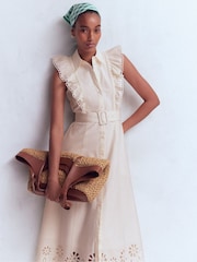 Boden Cream Ruffle Bodice Shirt Dress - Image 4 of 6