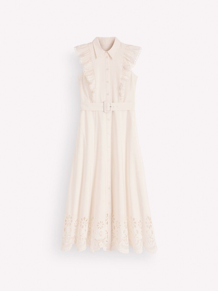 Boden Cream Ruffle Bodice Shirt Dress - Image 6 of 6 Boden Cream Ruffle Bodice Shirt Dress - Image 6 of 6