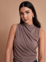 Another Sunday Jersey Cowl Sleeveless Brown Top - Image 1 of 3