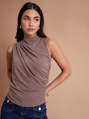 Another Sunday Jersey Cowl Sleeveless Brown Top - Image 2 of 3