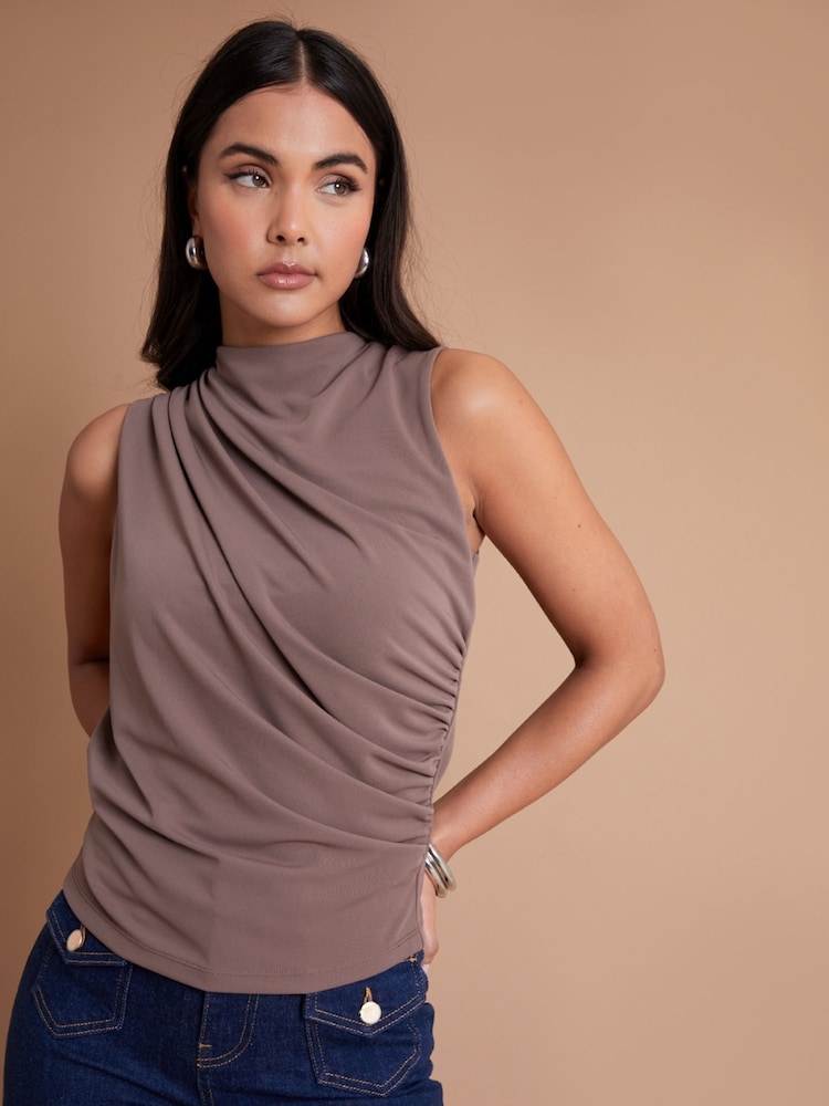 Another Sunday Jersey Cowl Sleeveless Brown Top - Image 2 of 3