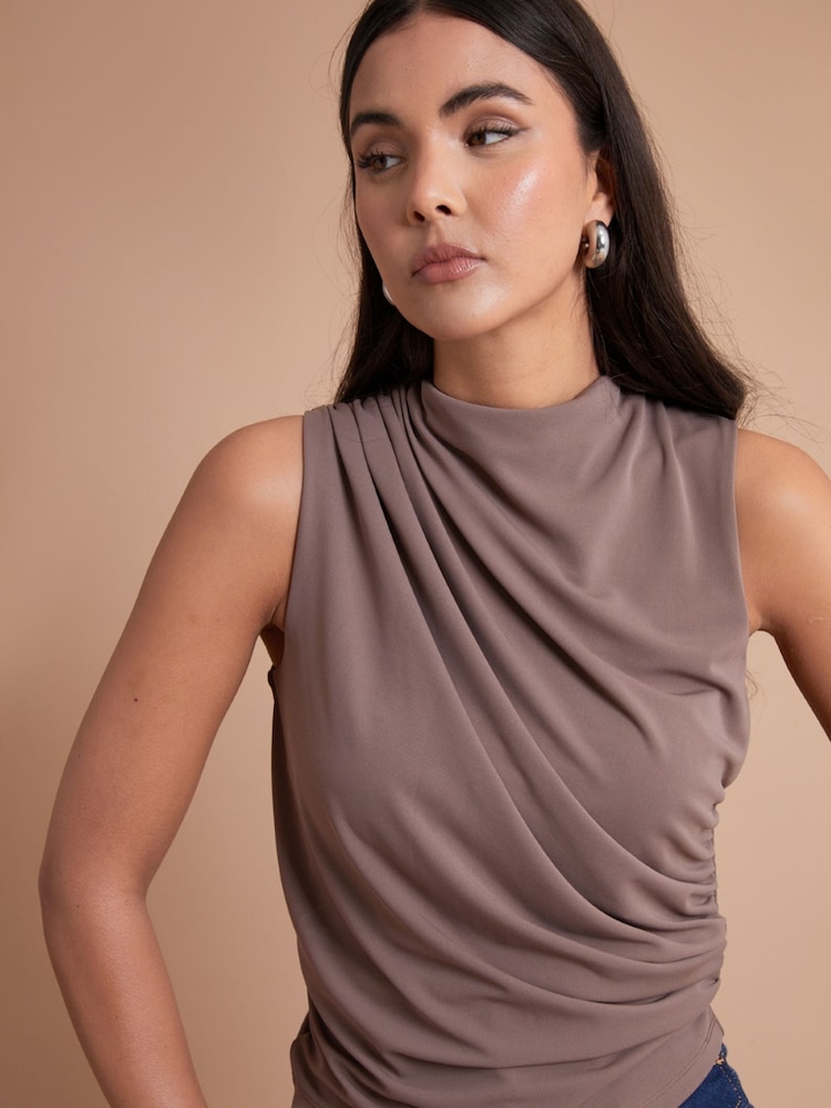 Another Sunday Jersey Cowl Sleeveless Brown Top - Image 3 of 3