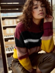 Burgundy Stripe Soft Touch Brushed Knit Jumper with Wool - Image 2 of 7