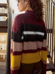 Burgundy Stripe Soft Touch Brushed Knit Jumper with Wool - Image 3 of 7