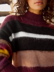 Burgundy Stripe Soft Touch Brushed Knit Jumper with Wool - Image 4 of 7