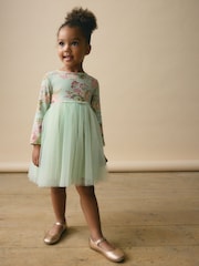 Green Long Sleeve Mesh Dress (3mths-7yrs) - Image 2 of 7
