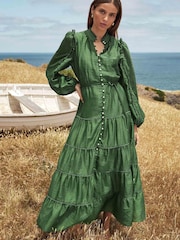 Forever New Green Jessie Button Down Midi Dress With A Touch of Linen - Image 1 of 5