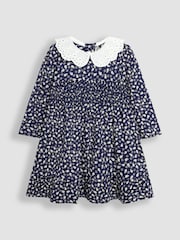 JoJo Maman Bébé Navy Blue Floral Broderie Collar Dress - Image 1 of 3