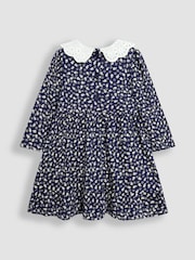 JoJo Maman Bébé Navy Blue Floral Broderie Collar Dress - Image 2 of 3