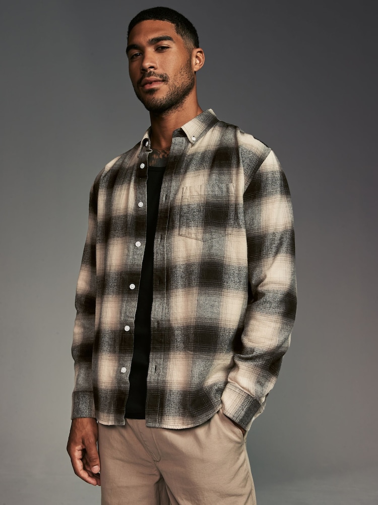 Black/White Check Long Sleeve 100% Cotton Oxford Shirt - Image 1 of 10