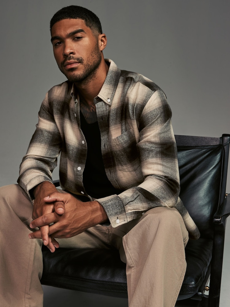 Black/White Check Long Sleeve 100% Cotton Oxford Shirt - Image 2 of 10